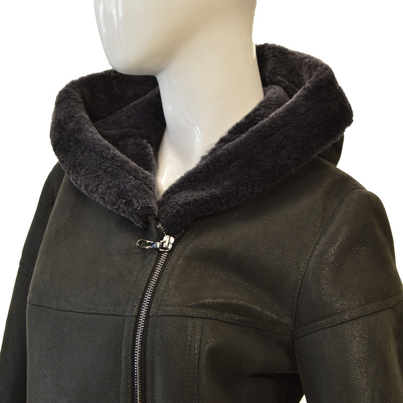 Bukowski Damski kożuch skórzany "Celina" zapinany na zamek z kapturem