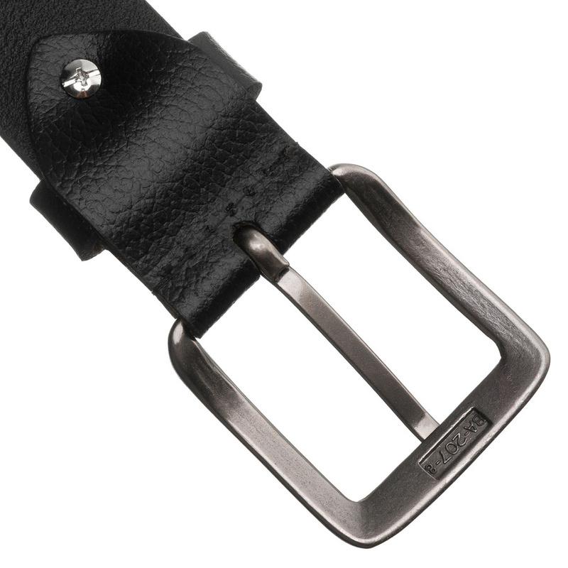 Klasyczny, skórzany, czarny pasek męski z tradycyjną klamrą - Peterson