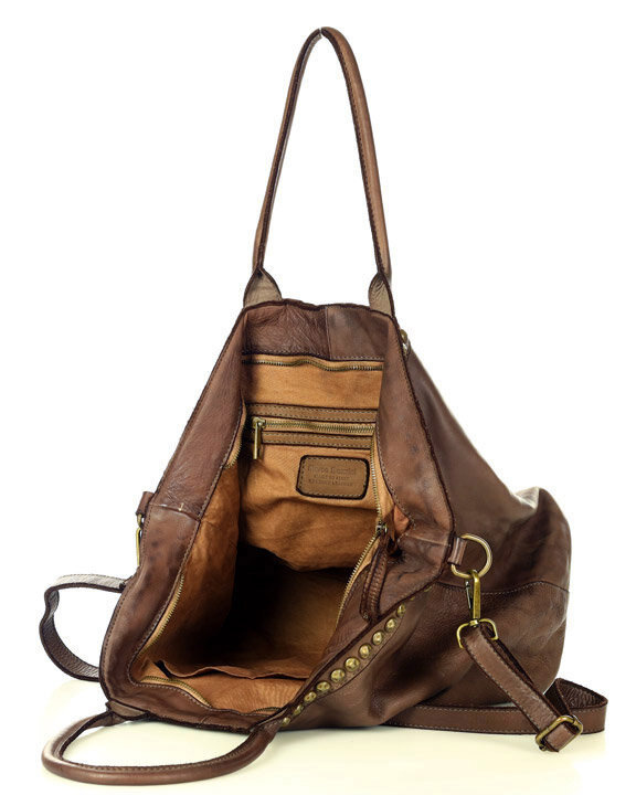 Duża torebka skórzana oversize style shopper bag - MARCO MAZZINI czekoladowy brąz