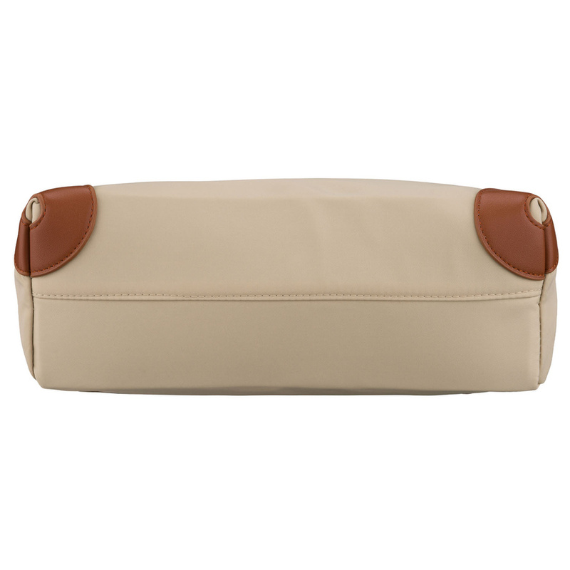 Beżowo-brązowy, miejski plecak damski z poliestru zamykany suwakiem - Peterson