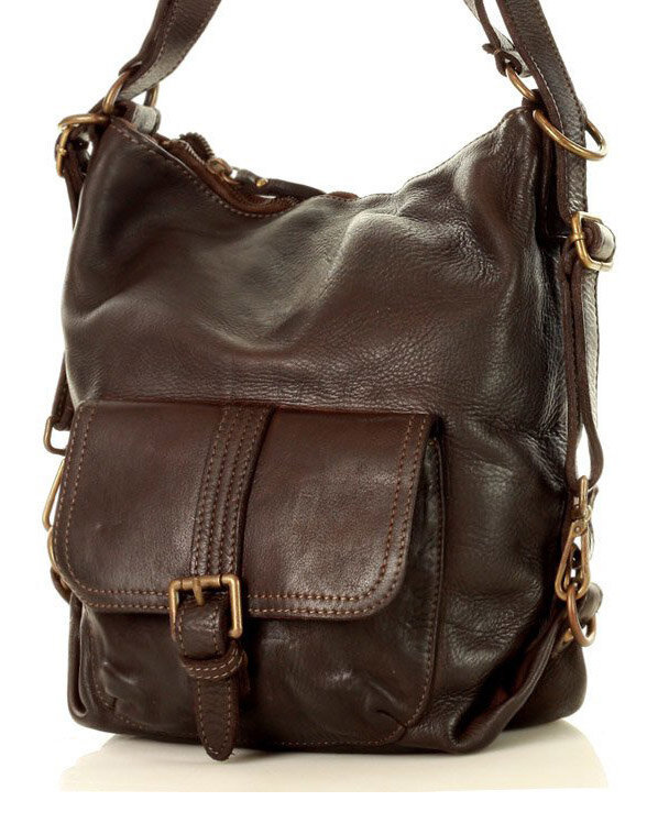 Torba skórzana dla wymagających z opcją plecak old school leather bag - MARCO MAZZINI ciemny brąz caffe