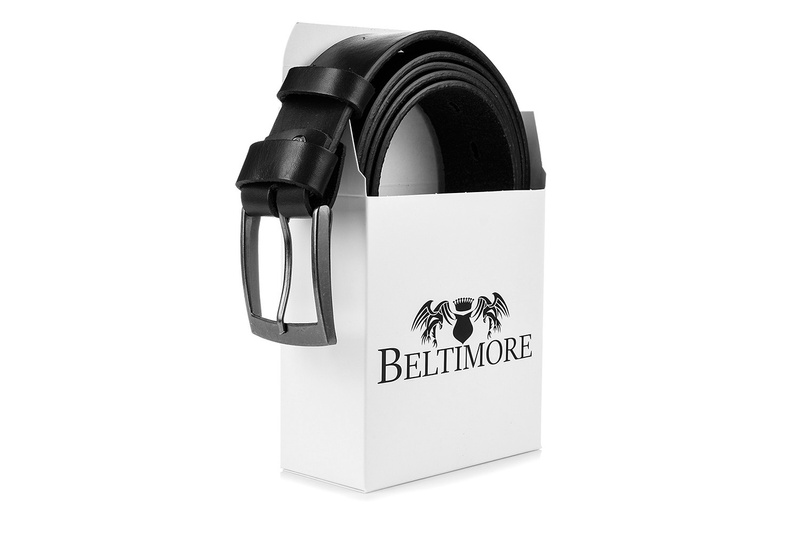 Beltimore skórzany licowy pasek męski czarny premium E14 : Kolory - czarny, Rozmiar pasków - r.105-120 cm