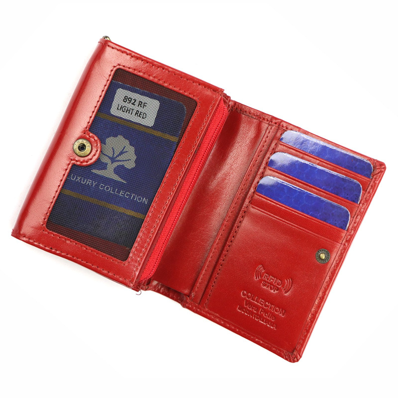 Luxury damski portfel skóra naturalna pojemna portmonetka zatrzask RFID