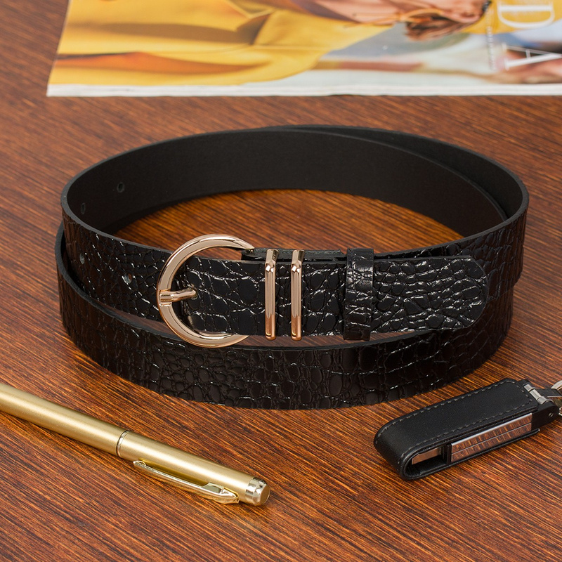Skórzany pasek damski do spodni sukienki skóra croco czarna 3 cm Beltimore E55