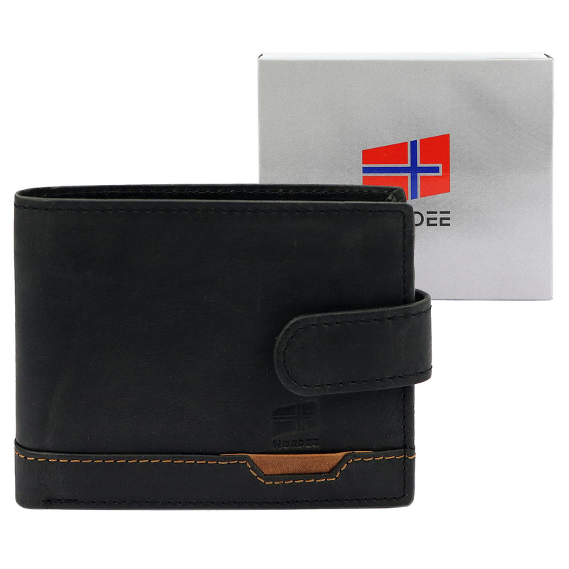 Nordee rozbudowany męski portfel skóra naturalna zamykany na zatrzask