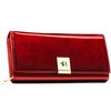 Skórzany, duży portfel damski w czerwonym kolorze zamykany na zatrzask - Rovicky
