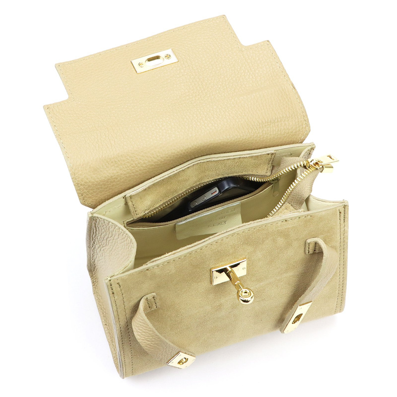 Vera Pelle Torebka Skórzana Kuferek Damski Zamsz Listonoszka Mała