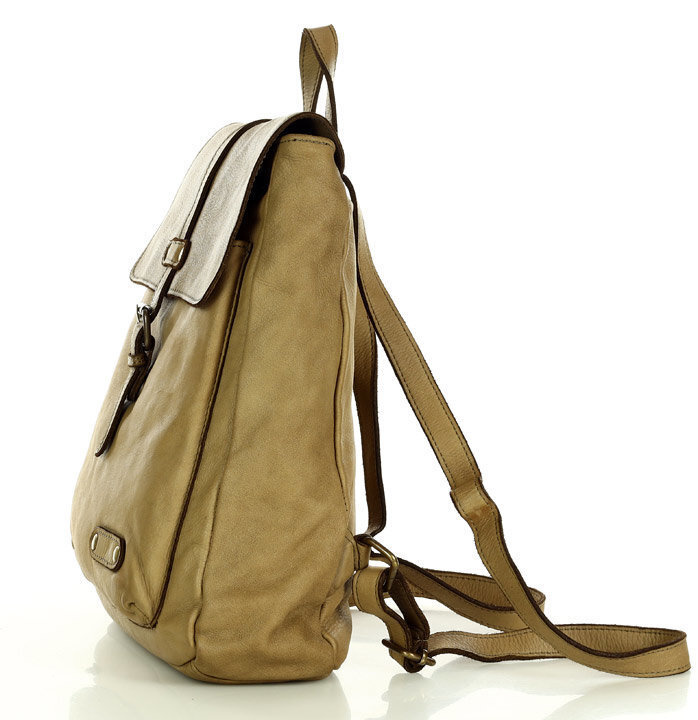 MARCO MAZZINI Miejski plecak skórzany w stylu old look handmade leather beżowy cappuccino