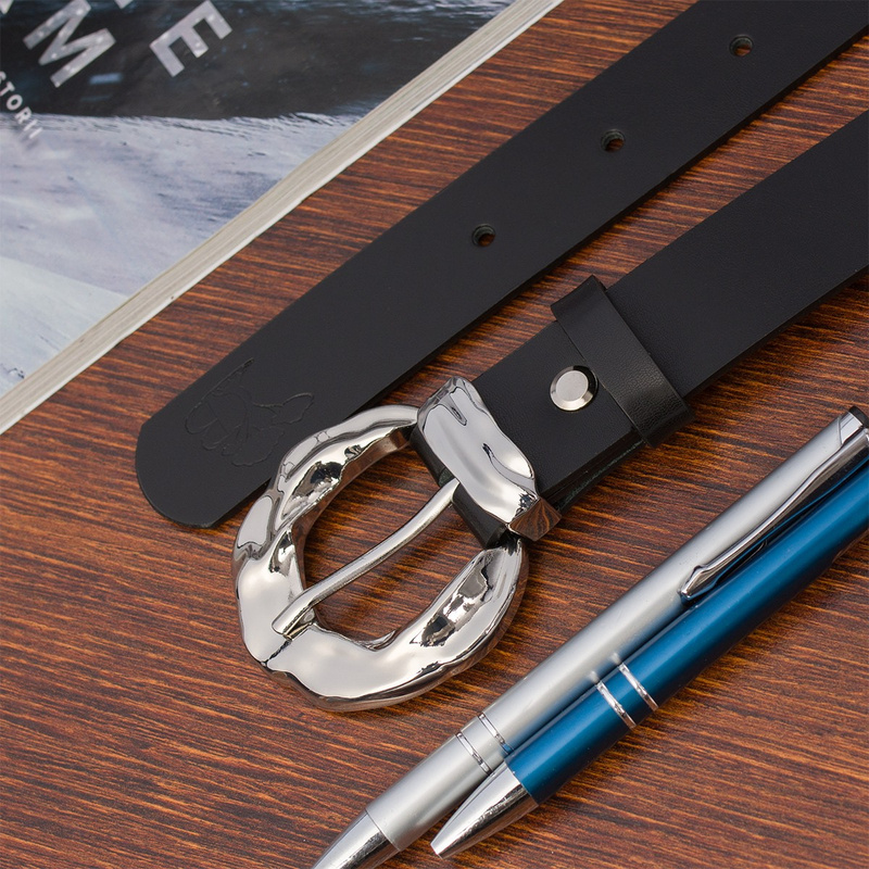 Skórzany pasek damski do spodni sukienki czarna skóra nat 3 cm Beltimore D95 : Kolory - czarny