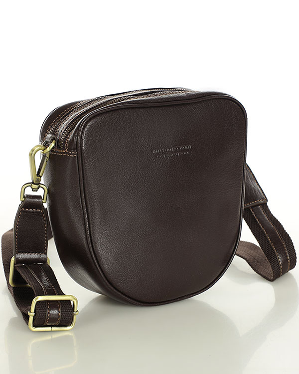 Torba skórzana na dwa zamki crossbody camera bag - MARCO MAZZINI brąz ciemny