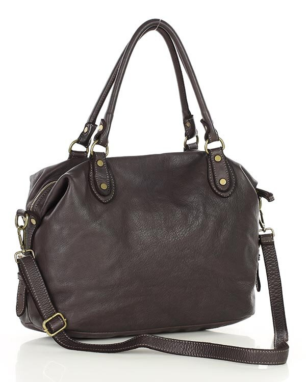Torba biznesowa bowling retro bag skórzana - MARCO MAZZINI ciemny brąz caffe