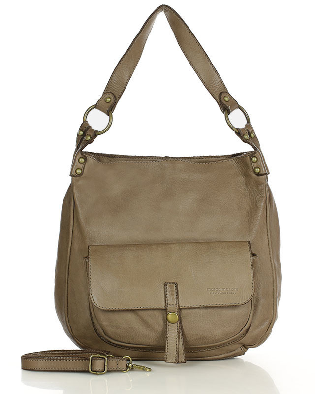 Torebka worek skóra naturalna hobo bag - MARCO MAZZINI beżowa