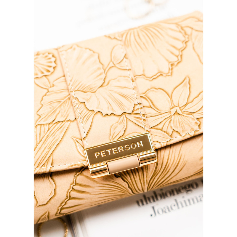 Elegancki portfel damski ze skóry ekologicznej w beżowym kolorze ze wzorem w kwiaty - Peterson