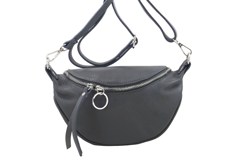 Saszetka nerka skórzana damska - Szara ciemna