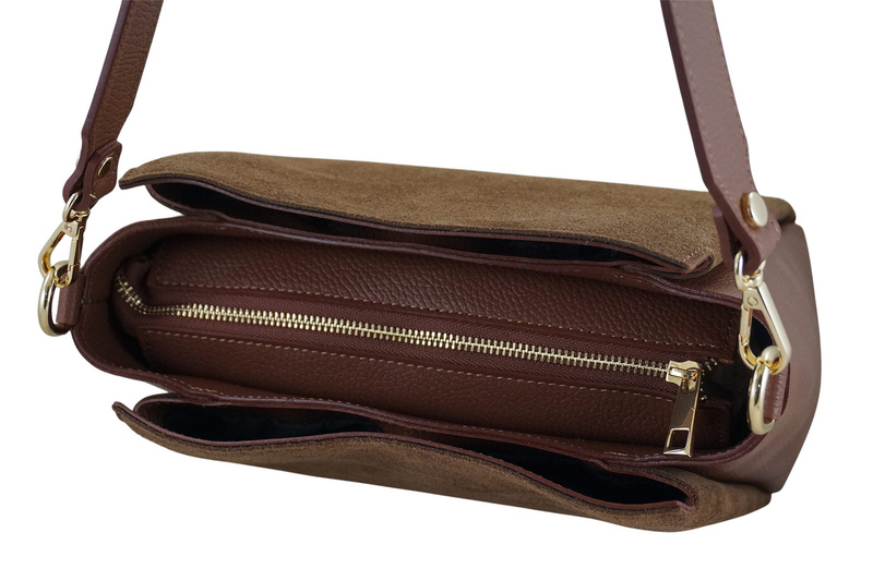 Torebka miejska z naturalnego zamszu i skóry - Brązowa