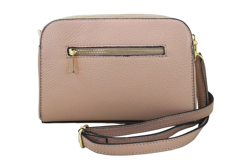 Listonoszka skórzana z kieszeniami - Różowy pudrowy