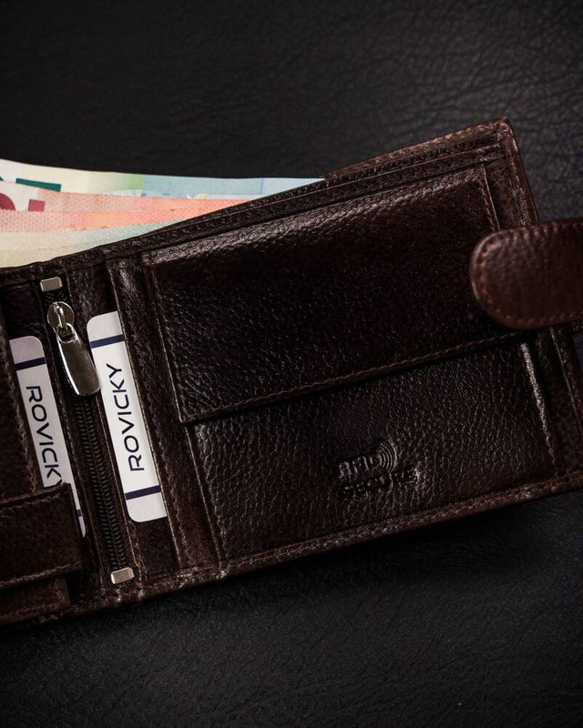 Męski skórzany portfel na zatrzask Rovicky z RFID