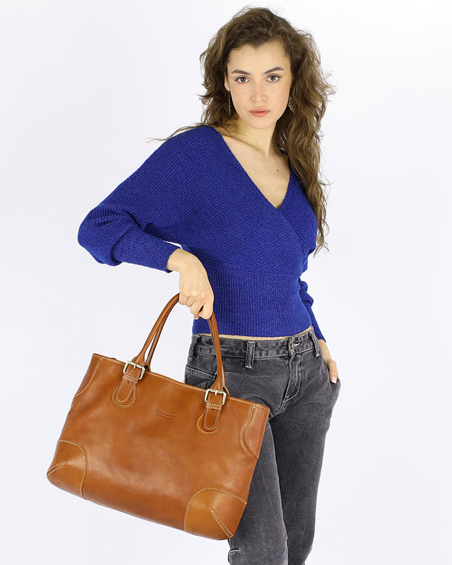 Torebka do ręki kuferek genuine leather made in Italy - MARCO MAZZINI camelowa
