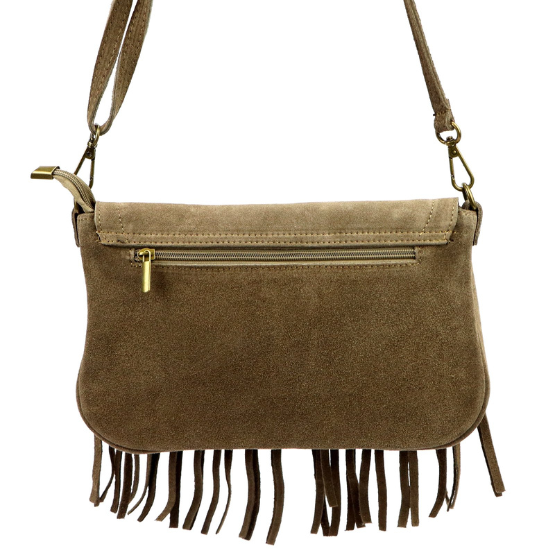 Zamszowa skórzana damska listonoszka z frędzlami torebka na ramię Luka