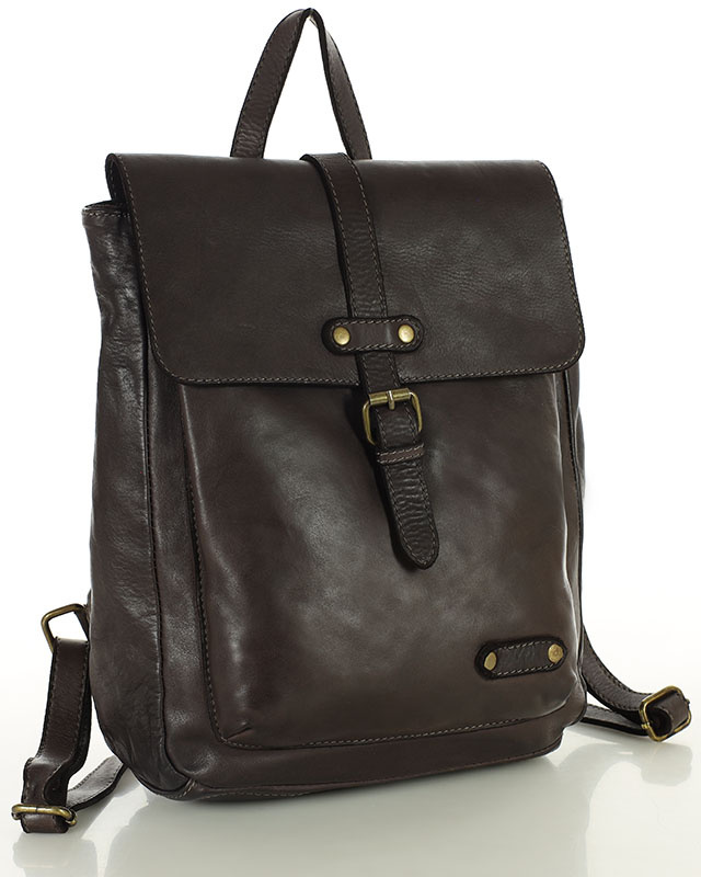 MARCO MAZZINI Miejski plecak skórzany w stylu old look handmade leather ciemny brąz caffe