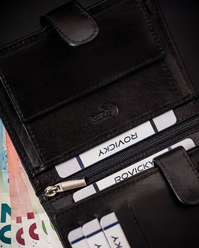 Zamykany duży skórzany męski portfel RFID Rovicky