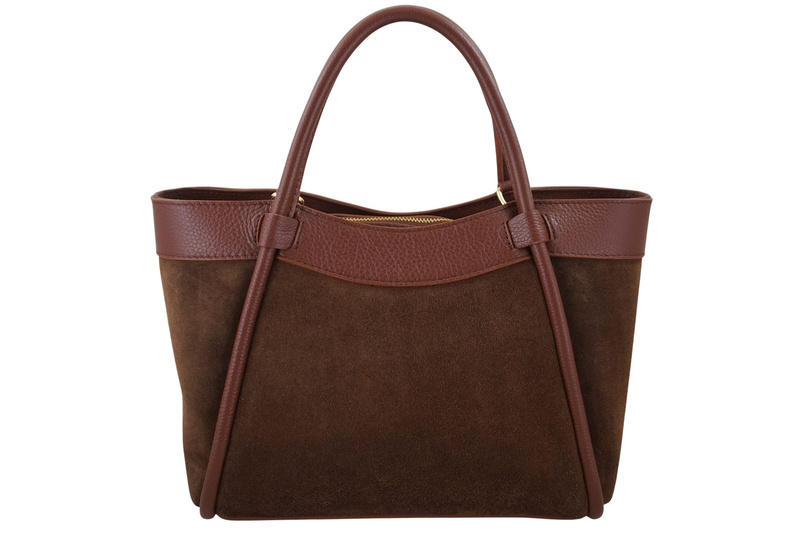 Elegancka torebka ze skóry zamszowej - Brązowa