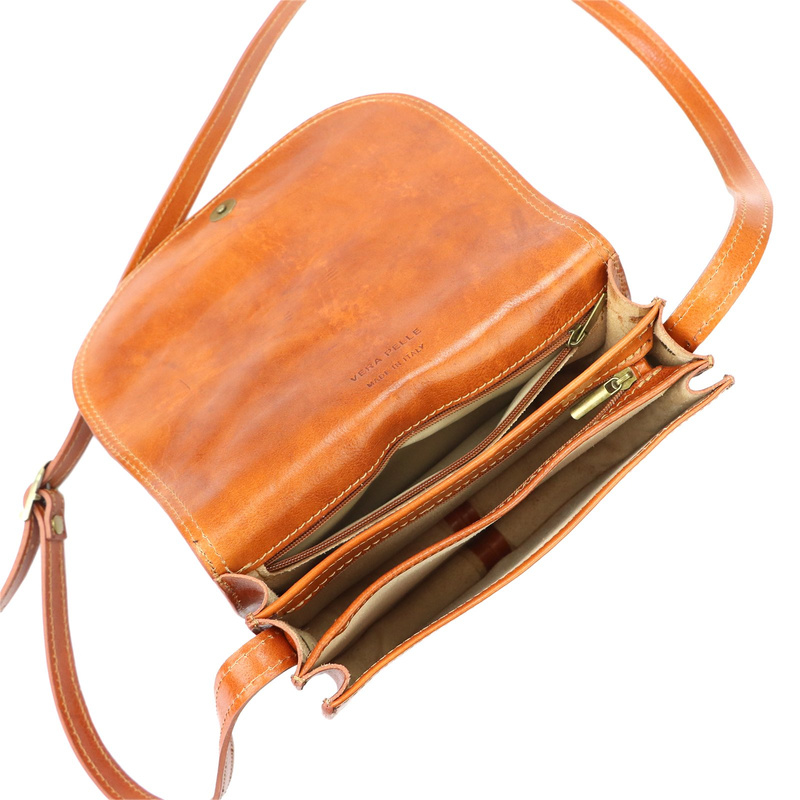 Florence Skórzana damska listonoszka przez ramię dwie komory kieszenie