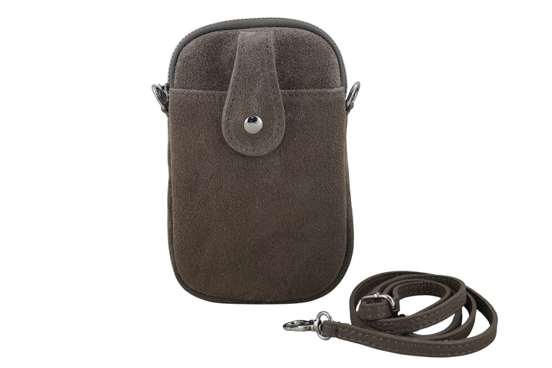 Etui na telefon ze skóry zamszowej - Beżowe ciemne