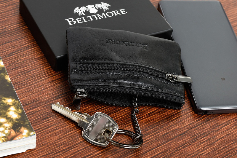 Brązowe skórzane etui na klucze z pudełkiem Beltimore E44