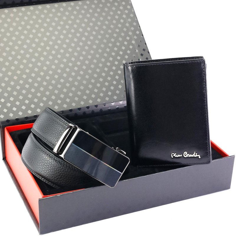 Pierre Cardin męski zestaw skórzany duży portfel i pasek do spodni