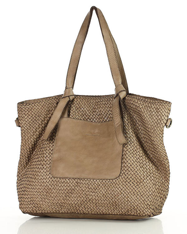 Oryginalna torebka pleciona damska skórzany shopper bag - MARCO MAZZINI beż taupe