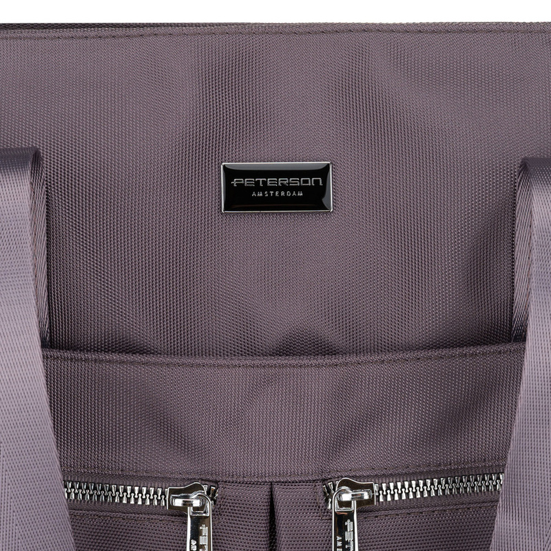 Jednokomorowa shopperka damska z poliestru w szarym kolorze wyposażona w dopinany, regulowany pasek - Peterson