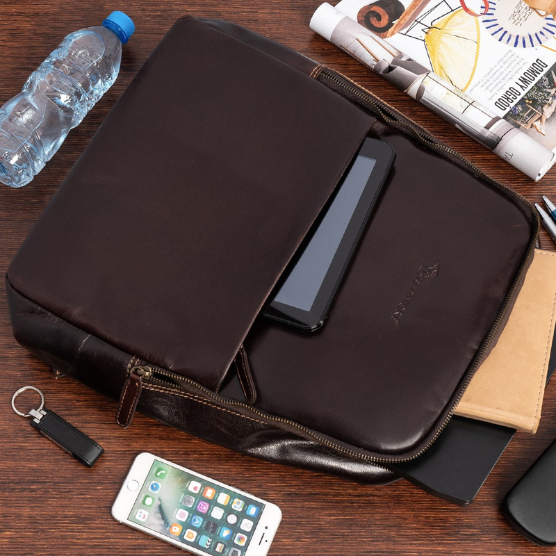 Plecak skórzany na laptopa 15,6 biznesowy duży A4 pojemny brązowy premium Beltimore N05