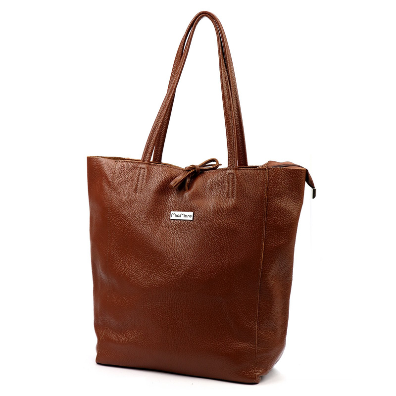 MiaMore Skórzana damska shopperbag duża torabka na ramię z kieszenią