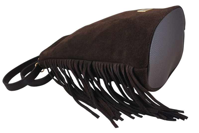 Zamszowa torebka boho z frędzlami - Brązowa ciemna