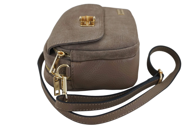 Mała zamszowa listonoszka ze złotym zapięciem - Beżowa ciemna