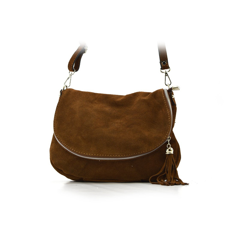 Damska listonoszka skórzana z brelokiem frędzle