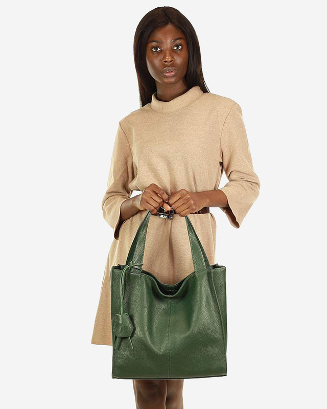 Modna torebka damska skórzany shopper bag - MARCO MAZZINI Portofino Max ciemny zielony
