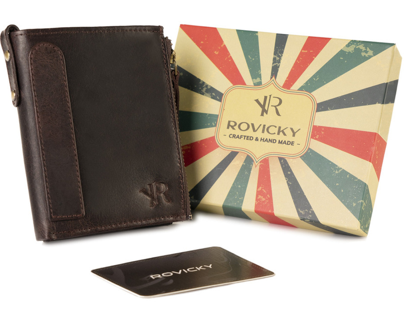 Skórzany pionowy męski retro portfel RFID Rovicky
