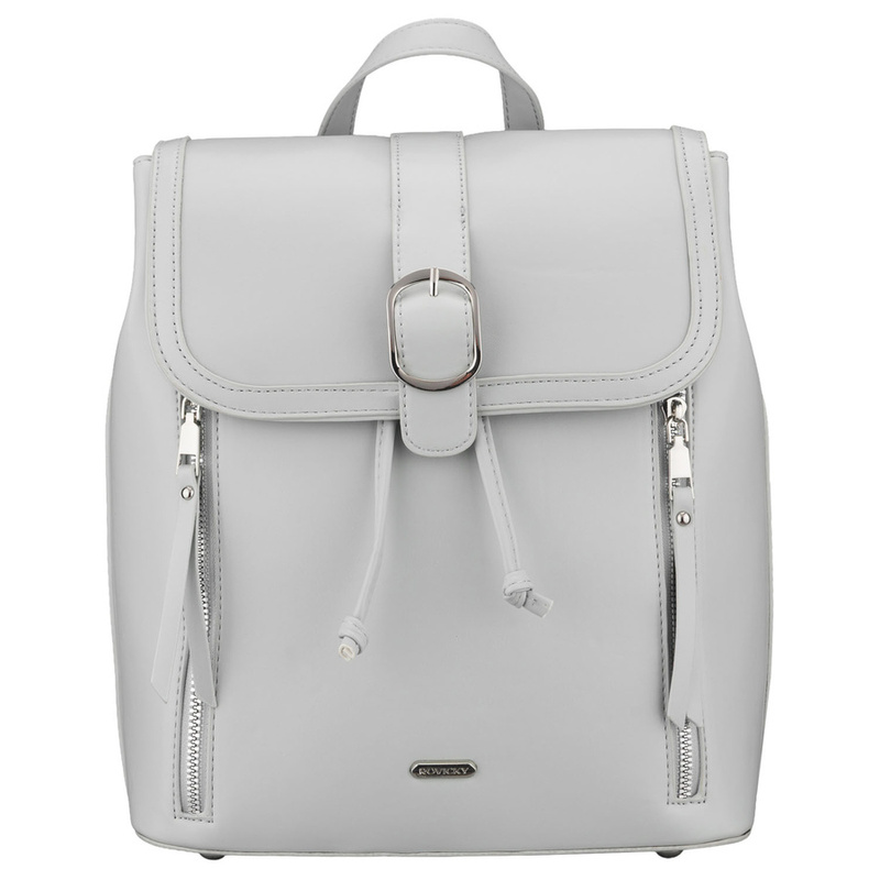 Pojemny plecak damski ze skóry ekologicznej w szarym kolorze wyposażony w nóżki ochronne - Rovicky