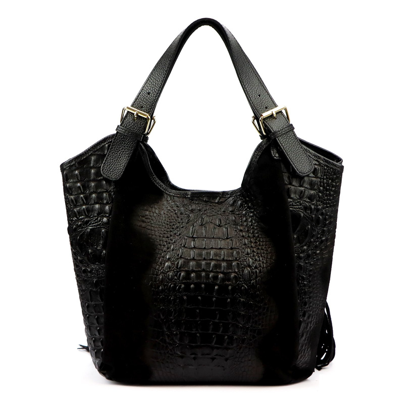 Vera Pelle damska shopperbag skórzana skóra krokodyla torebka na ramię