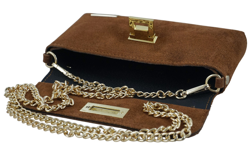 Zamszowa kopertówka na łańcuszku Barberinis - Brązowa
