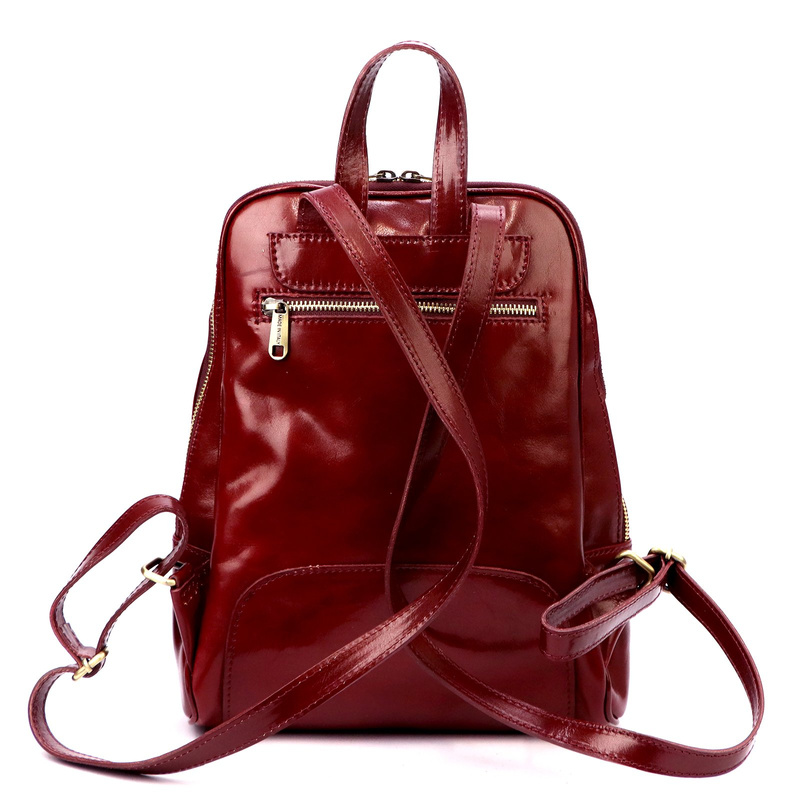 Florence Miejski Damski plecak skóra naturalna z kieszeniami na suwak