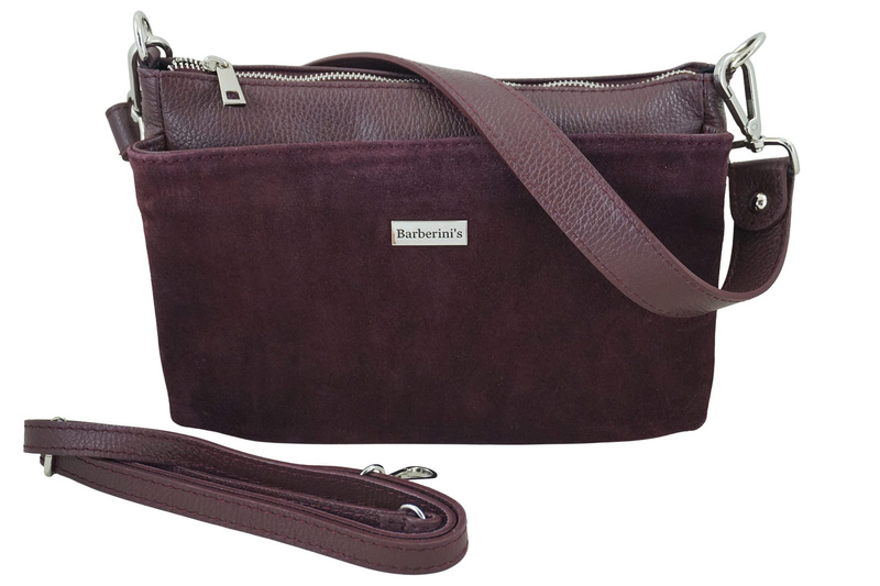 Pojemna torebka listonoszka ze skóry i zamszu - Bordowa