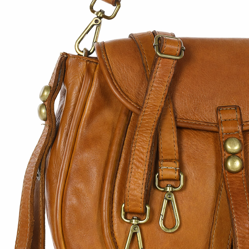Mazzini Torebka classic saddle bag ze skóry naturalnej na ramie brąz camel