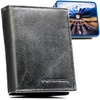 Pionowy, czarny portfel męski ze skóry naturalnej wyposażony w system RFID - Peterson