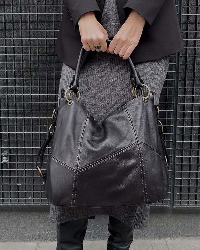 MARCO MAZZINI Miejska torebka skórzana na ramię city sholder handmade bag czarny