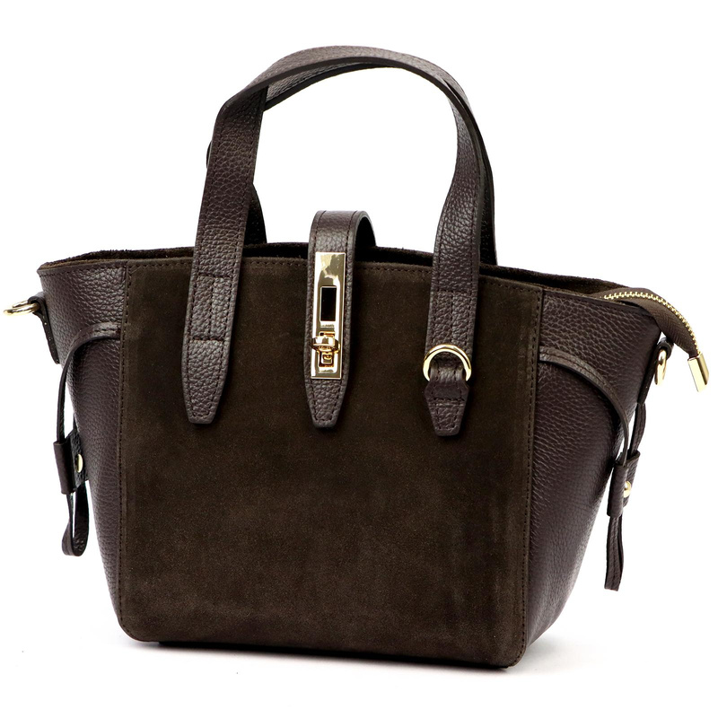 Luka Skórzany damski kuferek torebka do ręki z dopinanym paskiem elegancki