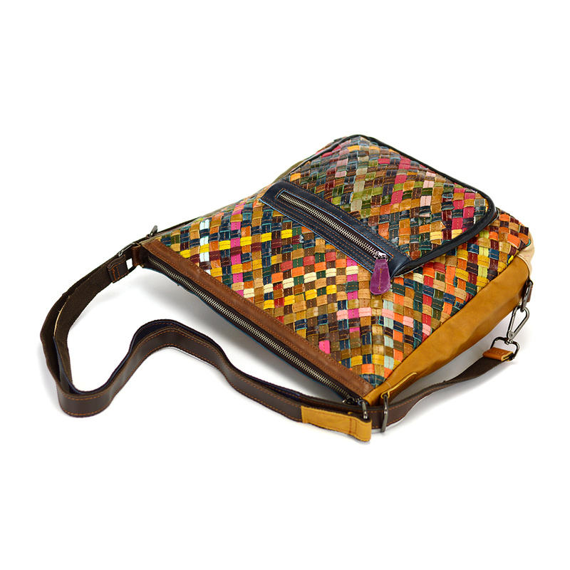 Damska kolorowa listonoszka skórzana wzór mozaika