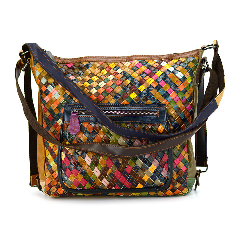 Damska kolorowa listonoszka skórzana wzór mozaika